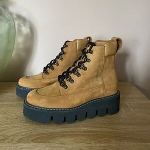 Camel Brown Chunky Lace-Up Combat Boots